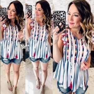 Andre striped top w embroidery detail — size M NWT